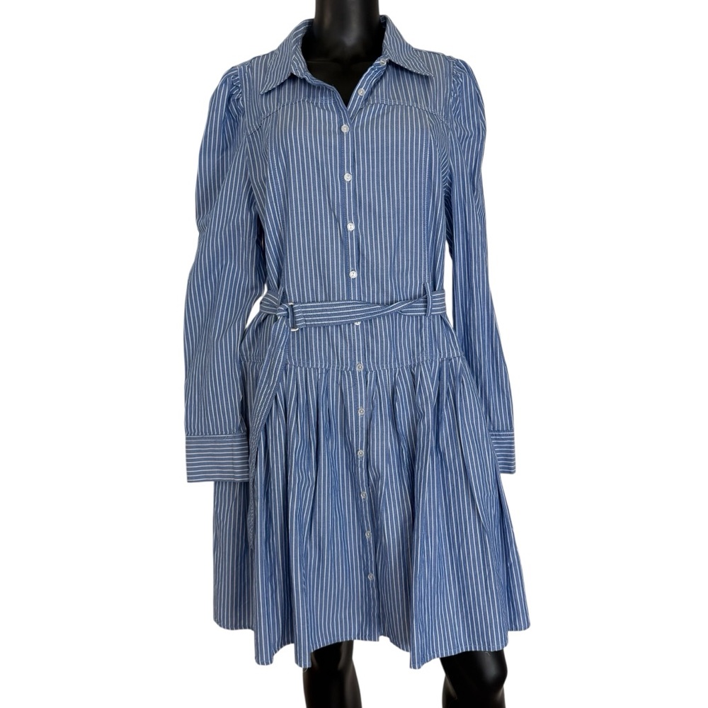 Nanette Lepore Blue Striped Long Sleeve Dress